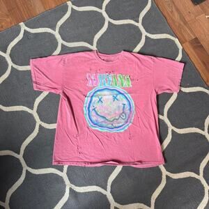 Pink Nirvana Smiley Face Graphic T-Shirt